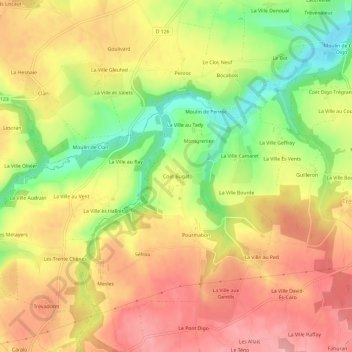 Mapa topográfico Coët Bugat, altitude, relevo