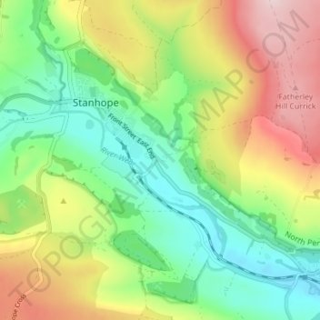 Mapa topográfico Shittlehope, altitude, relevo