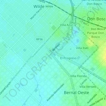 Mapa topográfico Triángulo de Bernal, altitude, relevo