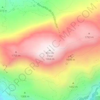 Mapa topográfico Alto de Calar, altitude, relevo