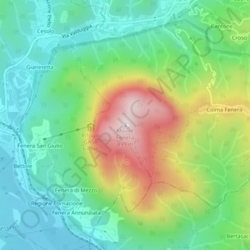 Mapa topográfico Monte Fenera, altitude, relevo