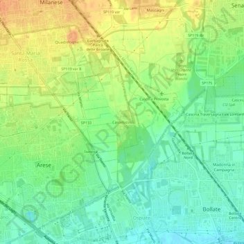 Mapa topográfico Castellazzo, altitude, relevo