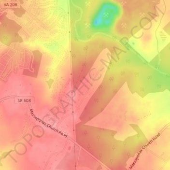 Mapa topográfico WJYJ-FM (Fredericksburg), altitude, relevo