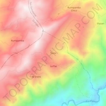 Mapa topográfico Tucto, altitude, relevo