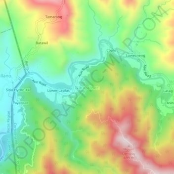 Mapa topográfico Nangalisan, altitude, relevo