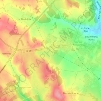 Mapa topográfico Girou, altitude, relevo
