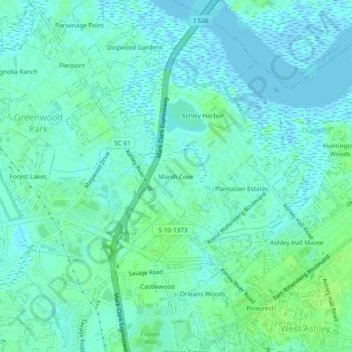 Mapa topográfico Marsh Cove, altitude, relevo