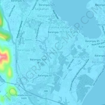 Mapa topográfico Barangay 78, altitude, relevo