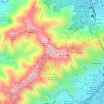 Mapa topográfico Cerro El Valle, altitude, relevo
