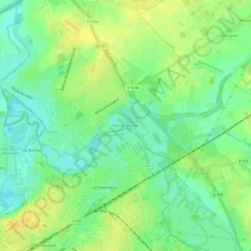 Mapa topográfico Près du Montet, altitude, relevo