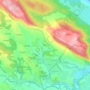 Mapa topográfico Barthe, altitude, relevo