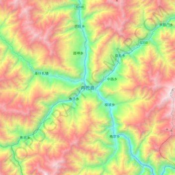 Mapa topográfico 丹巴县, altitude, relevo