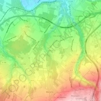 Mapa topográfico Grossaz, altitude, relevo