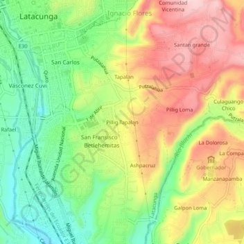 Mapa topográfico Pillig Tapalan, altitude, relevo