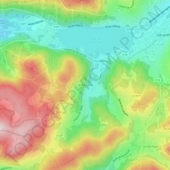 Mapa topográfico Les Rochottes, altitude, relevo