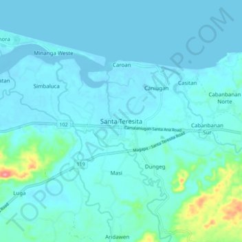 Mapa topográfico Santa Teresita, altitude, relevo