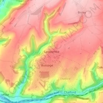 Mapa topográfico Eastcombe, altitude, relevo