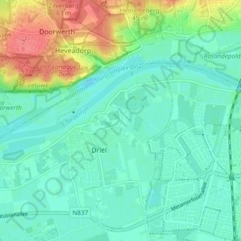 Mapa topográfico Leedjes, altitude, relevo