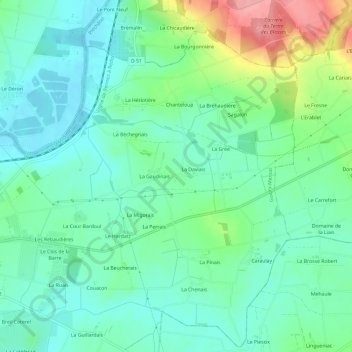 Mapa topográfico Le Génandre, altitude, relevo