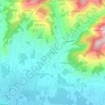 Mapa topográfico Candeglia, altitude, relevo