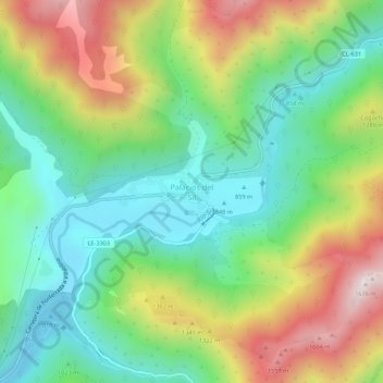 Mapa topográfico Palacios del Sil, altitude, relevo
