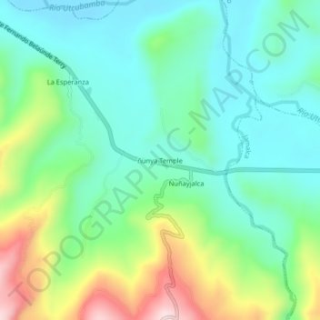 Mapa topográfico ñunya Temple, altitude, relevo