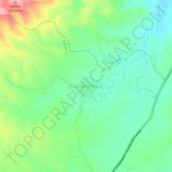 Mapa topográfico Pital de Megua, altitude, relevo