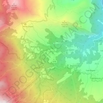 Mapa topográfico Febbio, altitude, relevo
