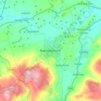 Mapa topográfico Barnoldswick, altitude, relevo
