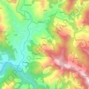 Mapa topográfico Rohai, altitude, relevo