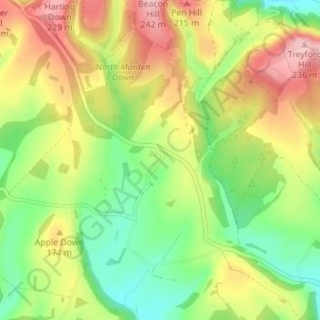Mapa topográfico North Marden, altitude, relevo