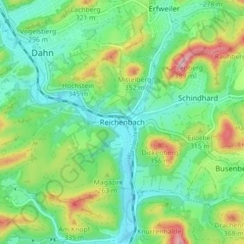 Mapa topográfico Reichenbach, altitude, relevo