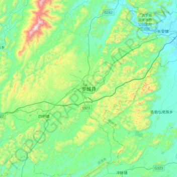 Mapa topográfico 罗城县, altitude, relevo