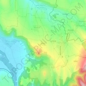 Mapa topográfico Circoux, altitude, relevo