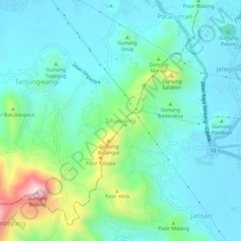 Mapa topográfico Situwangi, altitude, relevo