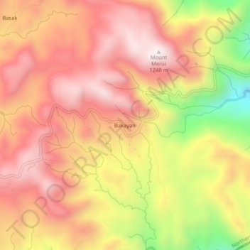 Mapa topográfico Bakayan, altitude, relevo