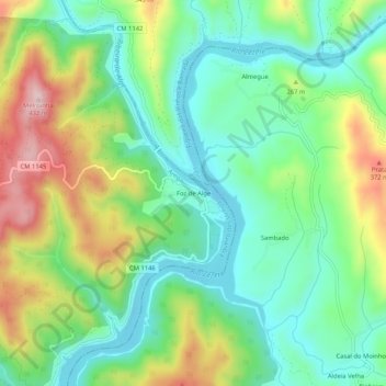 Mapa topográfico Foz de Alge, altitude, relevo