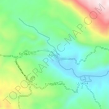 Mapa topográfico Kayauni, altitude, relevo
