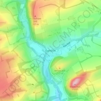 Mapa topográfico Earlston, altitude, relevo