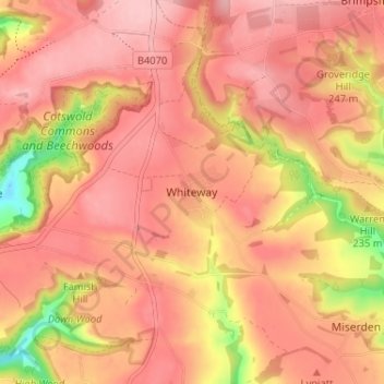 Mapa topográfico Whiteway, altitude, relevo