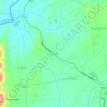 Mapa topográfico Luntal, altitude, relevo