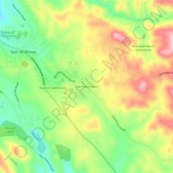 Mapa topográfico Oak Park Estates, altitude, relevo