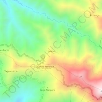 Mapa topográfico Insana, altitude, relevo