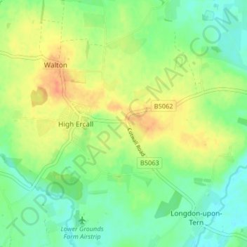 Mapa topográfico Cotwall, altitude, relevo