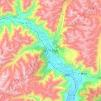 Mapa topográfico Nyingchi, altitude, relevo