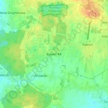 Mapa topográfico Rąbień AB, altitude, relevo