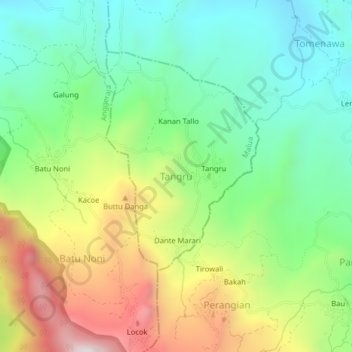 Mapa topográfico Tangru, altitude, relevo