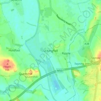 Mapa topográfico Uckinghall, altitude, relevo