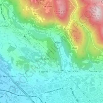 Mapa topográfico Tessara, altitude, relevo