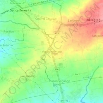 Mapa topográfico Muzon Primero, altitude, relevo